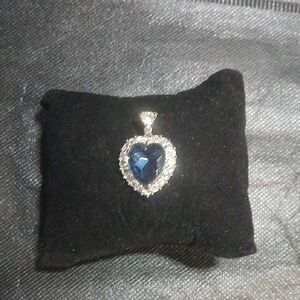 Heart-Shaped Blue Saphire And DIamond Look Pendant  . Simi
